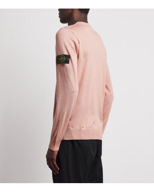 Stone Island Pink Wool Compass Sweater for men