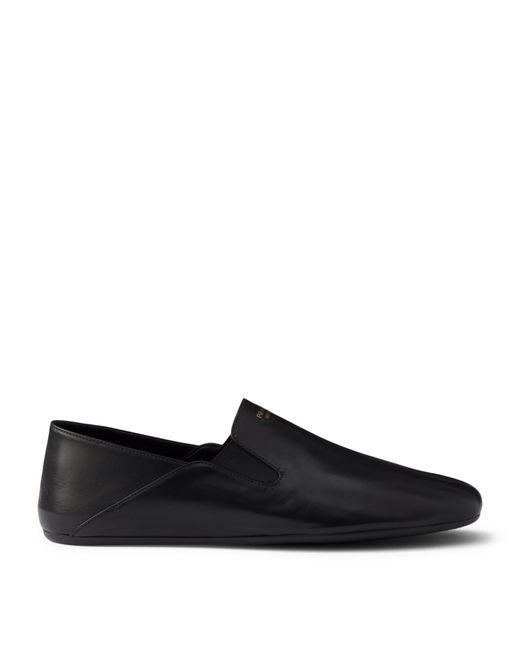 Prada Black Leather Logo Loafers for men