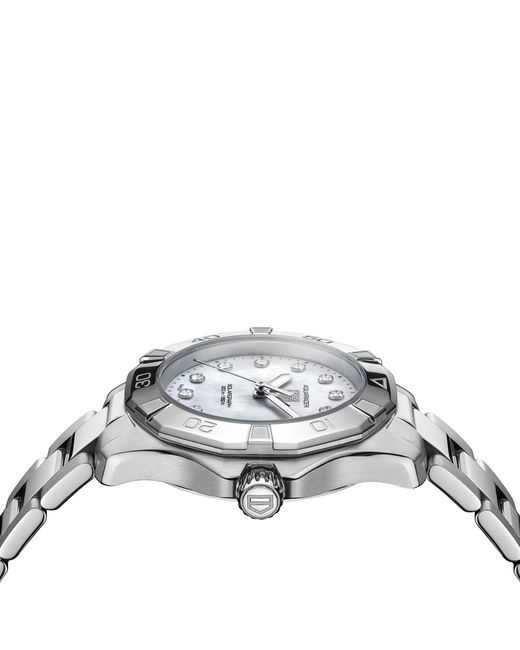 Tag Heuer Metallic Stainless Steel And Diamond Aquaracer Professional 200 Solargraph Watch 34mm