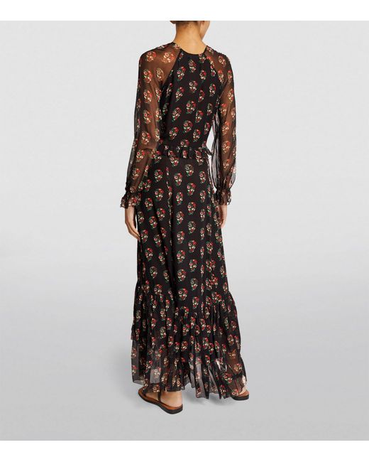 Doen Brown Silk Floral Maxi Dress