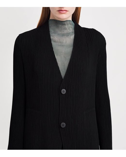 Issey Miyake Black Hatching Pleats Longline Coat