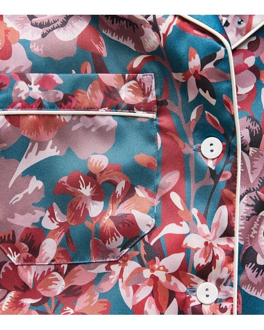 Derek Rose White Silk Floral Long Pyjama Set