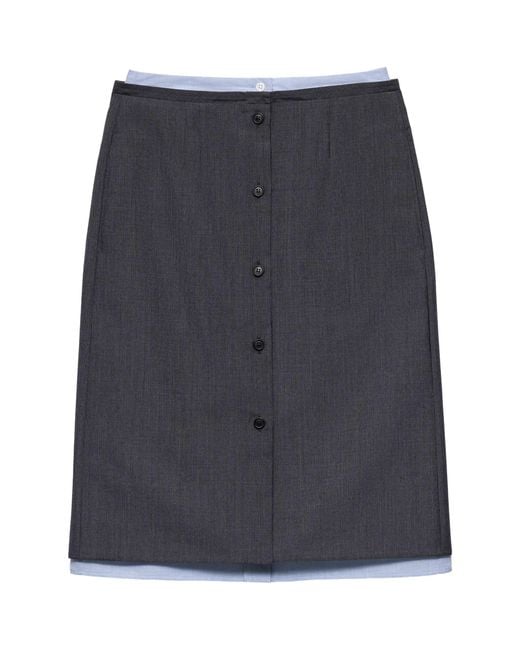 Prada Blue Wool-Mohair Layered Midi Skirt