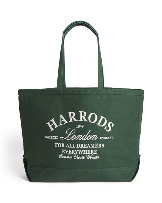 Harrods Green Large Embroidered Logo Tote Bag