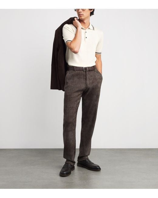 Isaia White Silk-Linen Polo Shirt for men