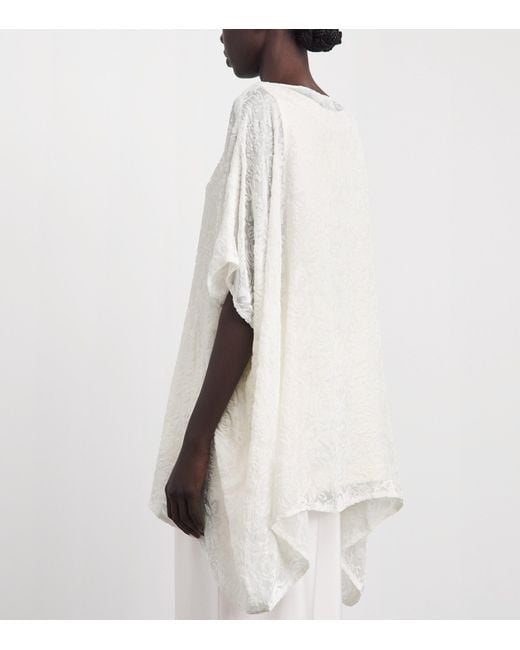 Eskandar White Velvet Floral Kaftan Blouse