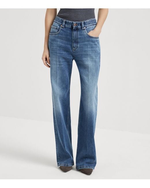 Brunello Cucinelli Blue Comfort Cotton Wide-Leg Jeans
