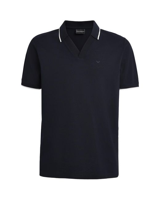 Emporio Armani Black Cotton Logo Polo Shirt for men