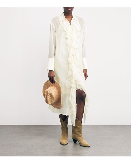 7 For All Mankind Natural Silk Ruffle Midi Dress