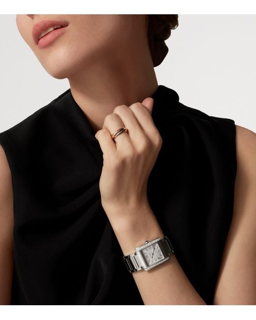 Cartier Gray Medium Stainless Steel And Diamond Tank Française Watch