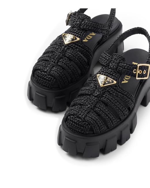 Prada Black Crochet Platform Sandals 55