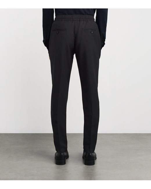 Isaia Black Wool-Mohair Drawstring Trousers for men