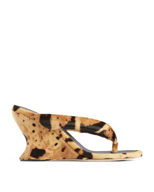 Balenciaga Brown Calf Hair Gaeta Thong Wedge Sandals 90