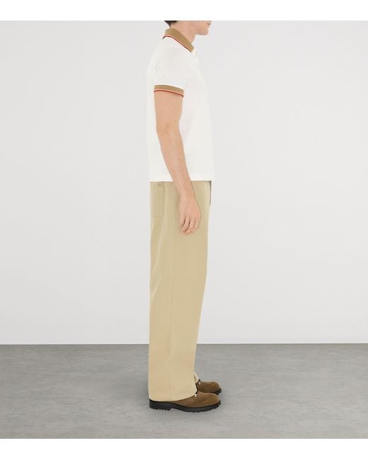 Burberry White Logo Collar Cotton Polo Shirt for men