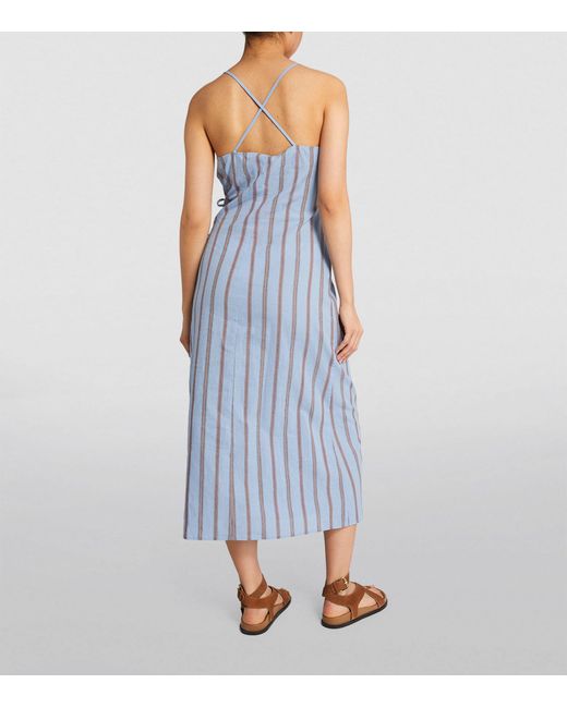 MAX&Co. Blue Linen-cotton Striped Wrap Dress