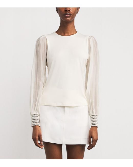 ME+EM White Jersey Ballon-Sleeve Blouse