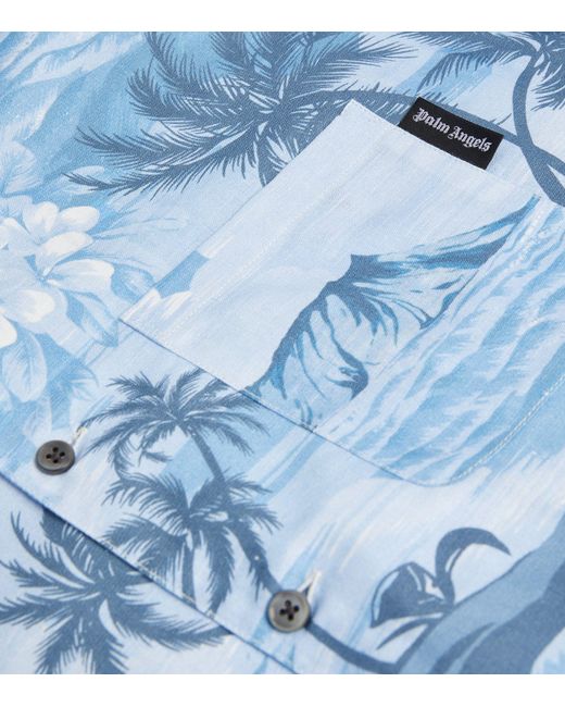 Palm Angels Blue Cotton-linen Short-sleeve Shirt for men