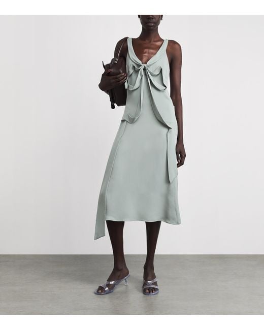Acne Gray Silk Bow-Appliqué Midi Dress
