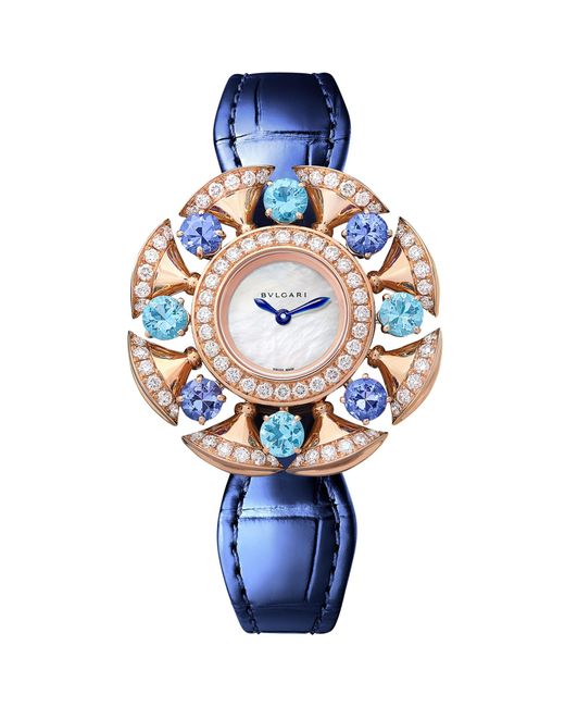 BVLGARI Blue Rose Gold, Diamond, Topaz And Tanzanite Divas' Dream Watch 33mm