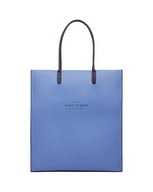 Smythson Blue Mini Leather Kingly Tote Bag