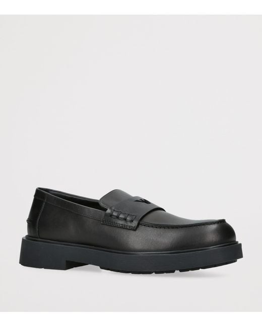 Giorgio Armani Black Leather Logo Loafers for men