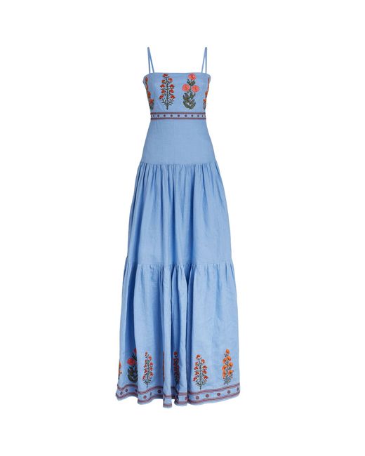 Agua by Agua Bendita Blue Embroidered Floral Lima Dress