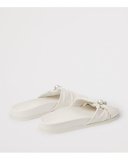 Jimmy Choo White Rafi Leather Flat Sandals