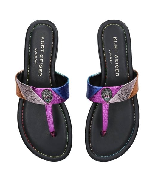Kurt Geiger Blue Leather Kensington T-Bar Sandals