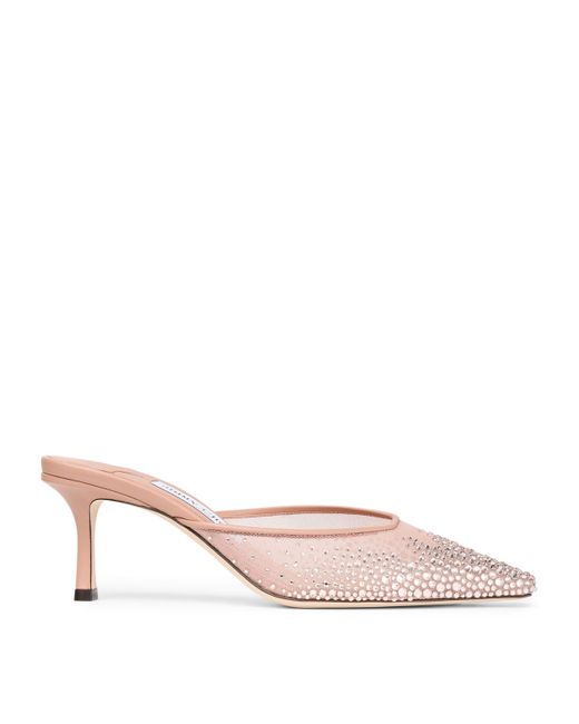 Jimmy Choo Pink Vivi 65 Mesh Embellished Mules