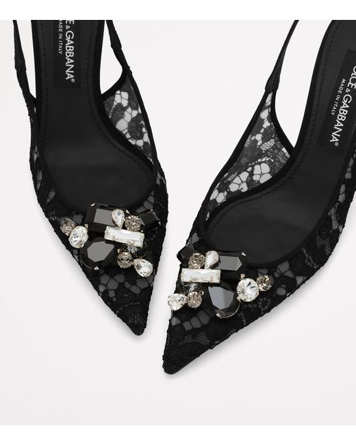 Dolce & Gabbana Black Lace Embellished Slingback Sandals 60