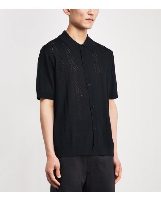 NN07 Black Wool-Blend Knitted Polo Shirt for men