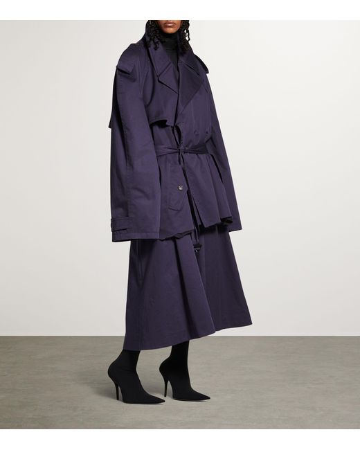 Balenciaga Blue Oversized Cotton Cropped Trench Coat