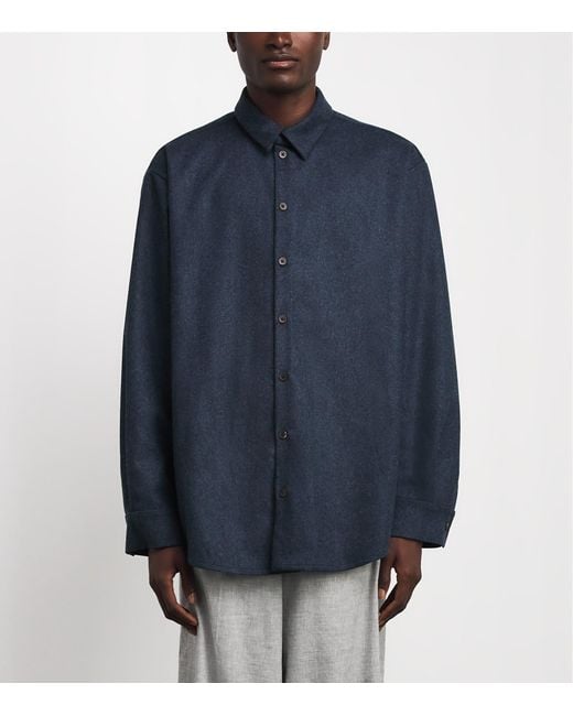 Johnstons Blue Wool-Cashmere Overshirt for men
