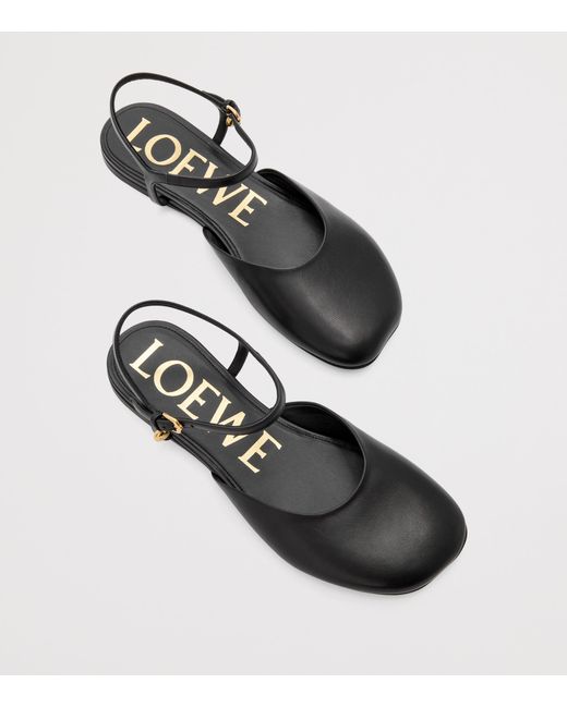 Loewe Black Leather Ankle-Strap Toy Ballet Flats