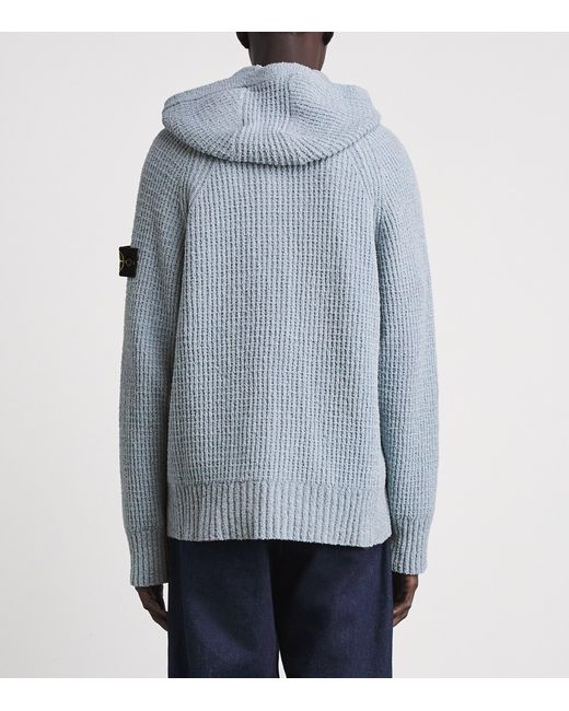 Stone Island Blue Cotton Bouclé Zip-Up Hoodie for men