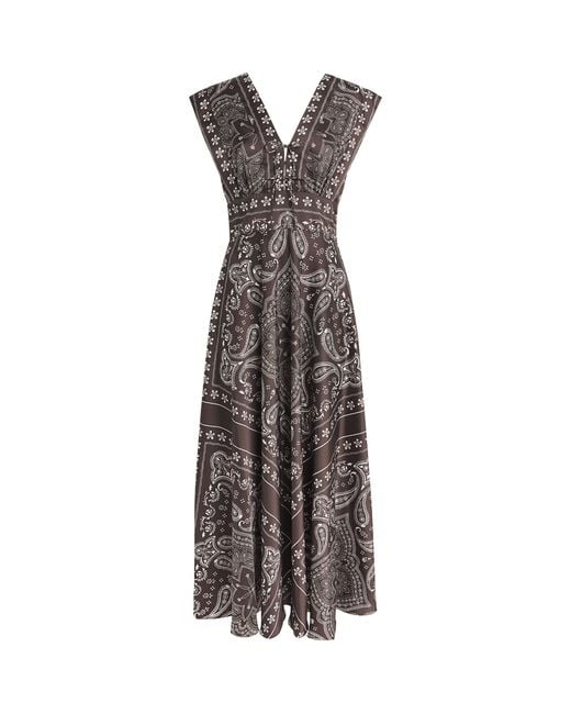 Sandro Brown Satin Bandana Sleeveless Maxi Dress