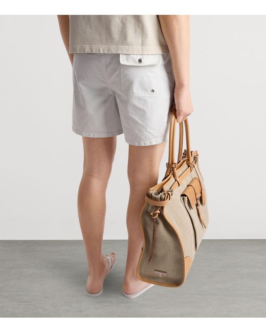 Prada White Cotton Twill Swim Shorts for men