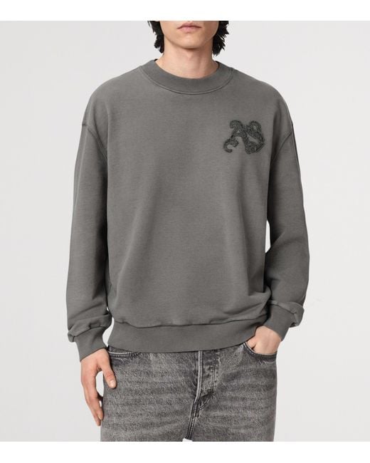 AllSaints Gray Organic Cotton Insignia Sweatshirt for men