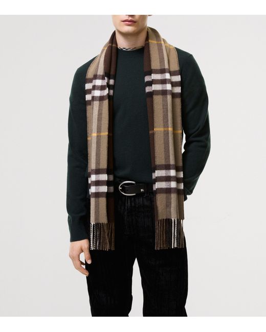 Burberry Natural Reversible Cashmere Check Scarf