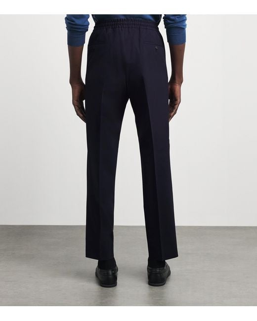 Corneliani Blue Stretch-Virgin Wool Drawstring Trousers for men