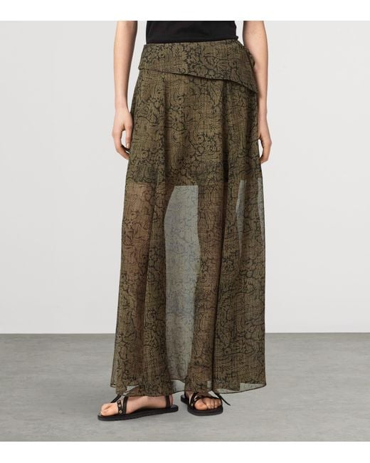 AllSaints Green Sali Maxi Skirt