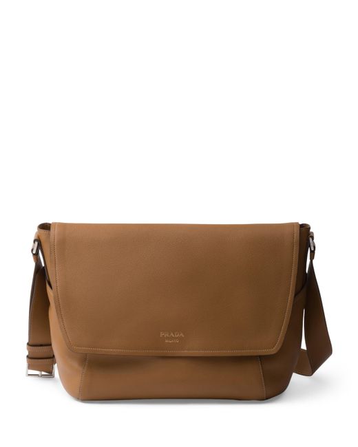 Prada Large Leather Messenger Bag in Brown for Men Lyst UK