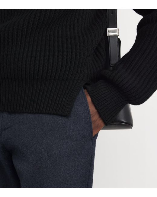 Canali Black Wool Drawstring Straight Trousers for men