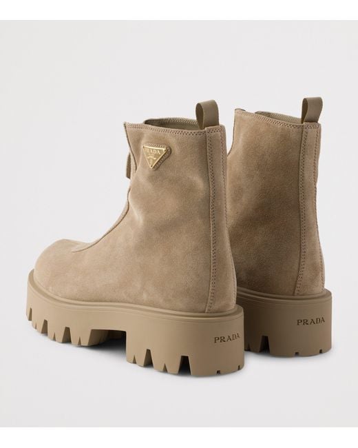 Prada Brown Suede Triangle Ankle Boots 50