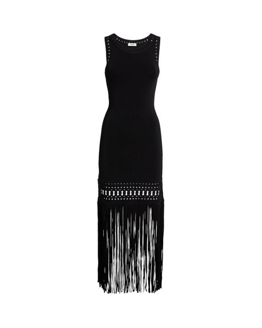 Sandro Black Fringed Bodycon Midi Dress