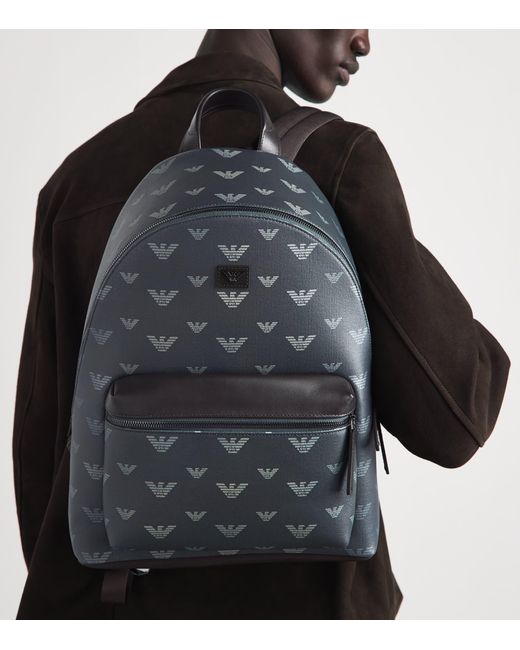 Emporio Armani Gray Coated Canvas Eagle Backpack for men