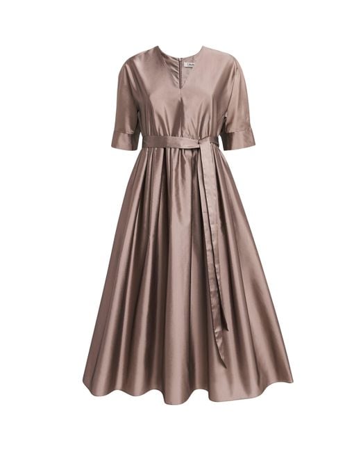 Max Mara Satin Belted Midi Dress in Brown | Lyst
