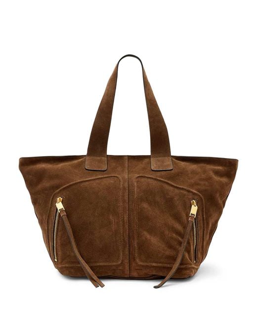 AllSaints Brown Suede Jean Rey Tote Bag