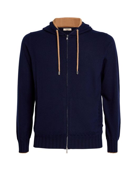 FIORONI CASHMERE Blue Cashmere Zip-up Hoodie for men