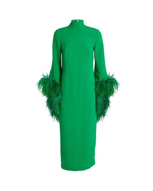 ‎Taller Marmo Green Feather-trim Del Rio Midi Dress